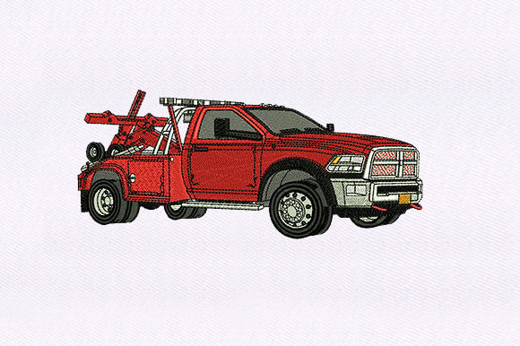 Red Pickup Truck: A Realistic Embroidery Design for Small Shop Products